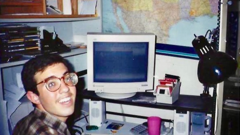 Matt Giovanisci: The Founder Of Swim University® 3 A photo of matt giovanisci wearing his dad's glasses sitting it front of a gateway desktop computer. I believe this photo was taken in or around 2001.