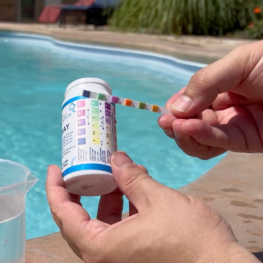 Using Test Strips by The Pool